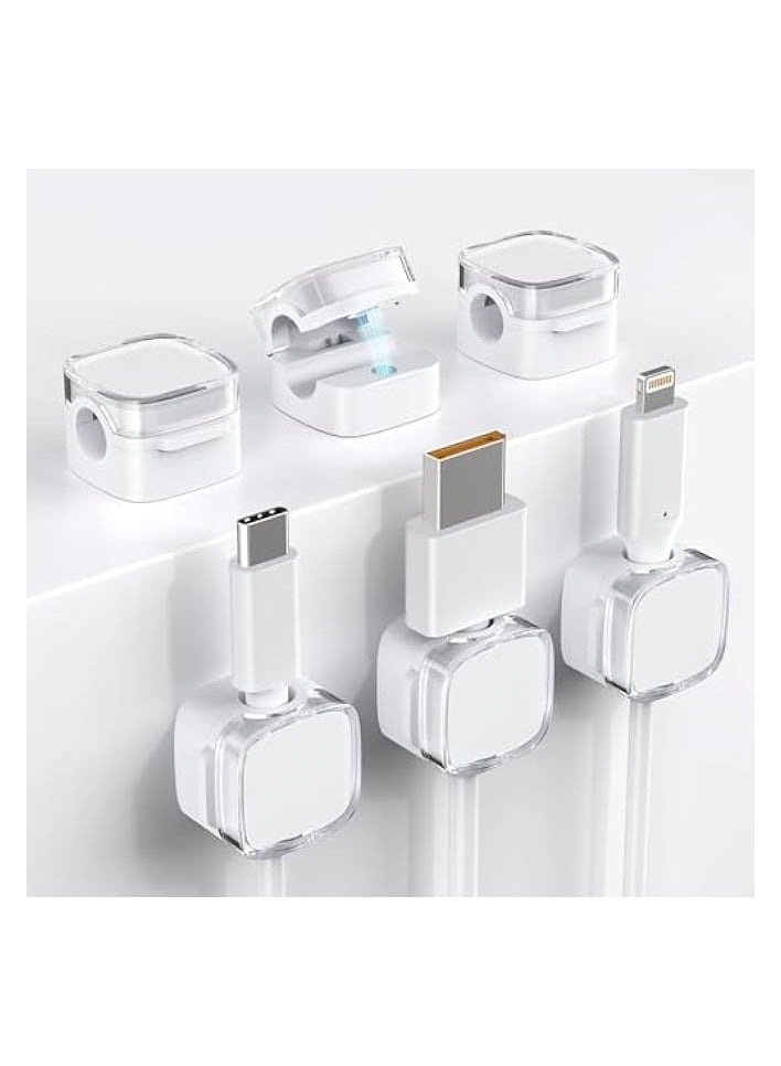 erorex Cord Organizer, 6 Pack Magnetic Cable Clips Under Desk Cable Management, Strong Adhesive Cord Holder for Nightstand Kitchen Appliances Car Wall Office Desk Phone Wire Keeper, Crystal White - Image 1
