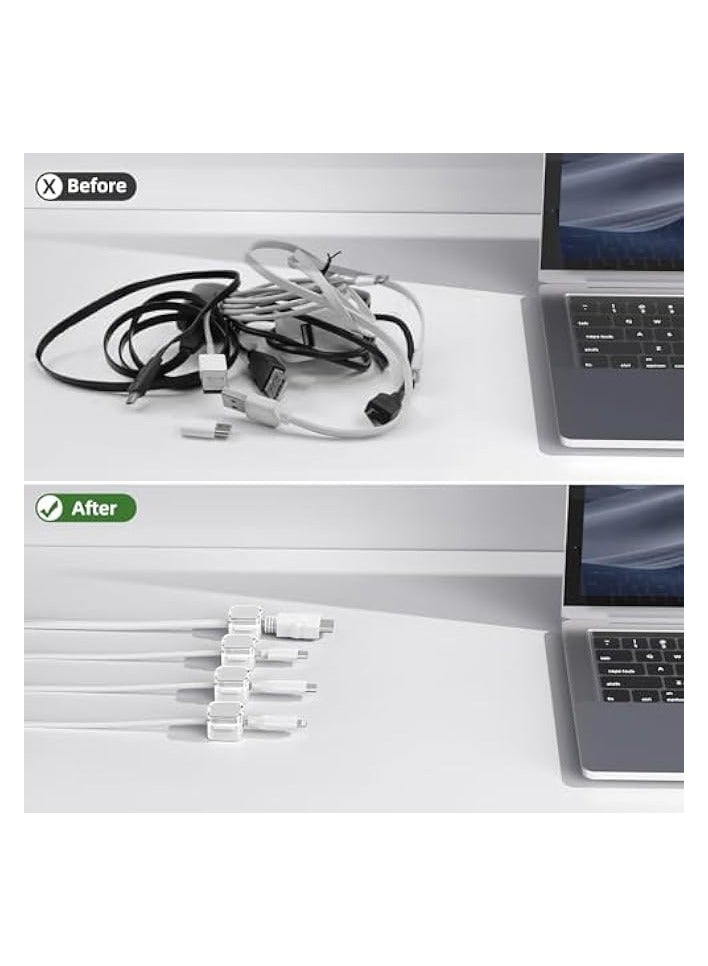 erorex Cord Organizer, 6 Pack Magnetic Cable Clips Under Desk Cable Management, Strong Adhesive Cord Holder for Nightstand Kitchen Appliances Car Wall Office Desk Phone Wire Keeper, Crystal White - Image 3