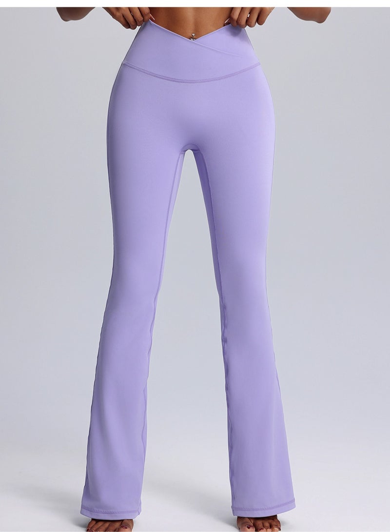 Meilun Lavender High - Waisted Flared Yoga Pants with Cross - Over Waistband  - Image 1