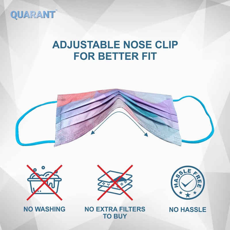 QUARANT Meltblown - Dual SMMS Fabric 4 Ply Designer Protective Face Mask with Nose Clip and Reusable Travel Pouch, Fashion That's Safe (Prism Combo, Pack of 50) for Unisex - Image 5