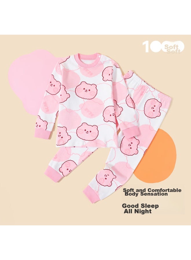 Tinsino Children's Pajamas, Boys And Girls Underwear Set, Cotton Sleepwear For Young Kids, Home Wear, Children's Clothing, Pink Little Pig And Bear Desig - Image 2