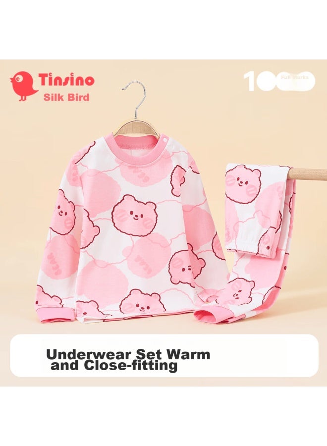 Tinsino Children's Pajamas, Boys And Girls Underwear Set, Cotton Sleepwear For Young Kids, Home Wear, Children's Clothing, Pink Little Pig And Bear Desig - Image 1