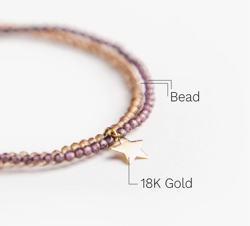 Minza “Lady Star” Women’s Gold Bracelet, Pure 18K Gold Star Charm, Amethyst & Citrine Stones, Handmade Adjustable Cord Bracelet, Jewelry for Casual & Special Occasion. - Image 2