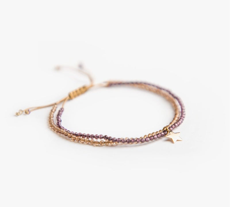 Minza “Lady Star” Women’s Gold Bracelet, Pure 18K Gold Star Charm, Amethyst & Citrine Stones, Handmade Adjustable Cord Bracelet, Jewelry for Casual & Special Occasion. - Image 4