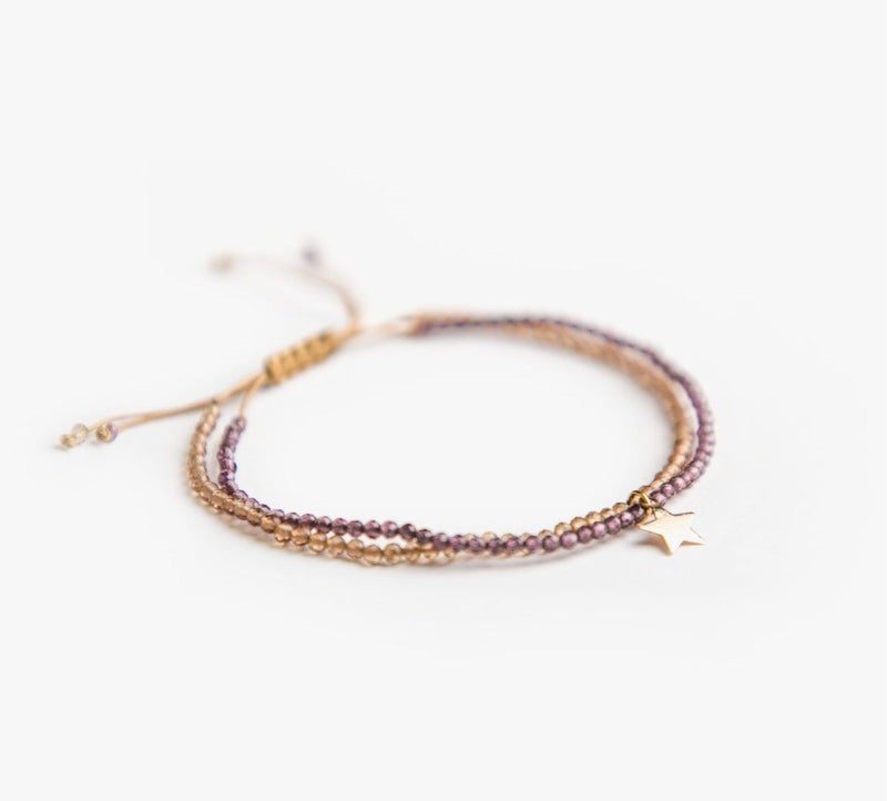 Minza “Lady Star” Women’s Gold Bracelet, Pure 18K Gold Star Charm, Amethyst & Citrine Stones, Handmade Adjustable Cord Bracelet, Jewelry for Casual & Special Occasion. - Image 5