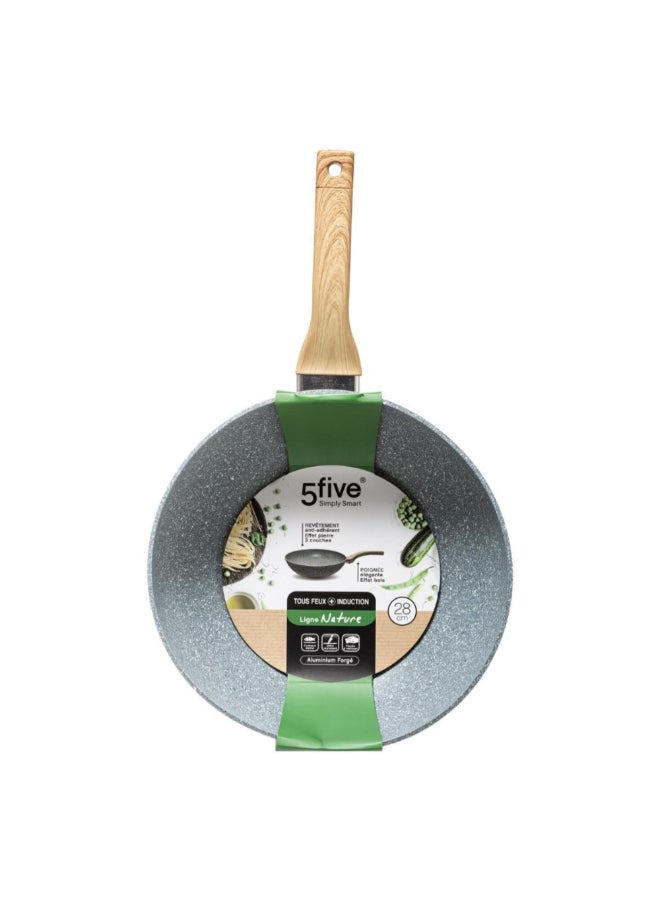 Five Simply Smart Nature Forged Aluminium Wok Pan Grey and Beige 28cm 120071A - Image 2