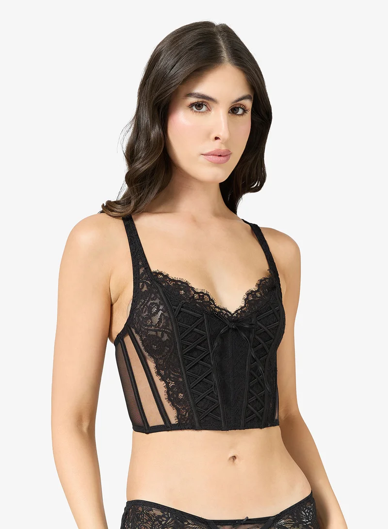 جينجر Lace Tie Up Detail Corset