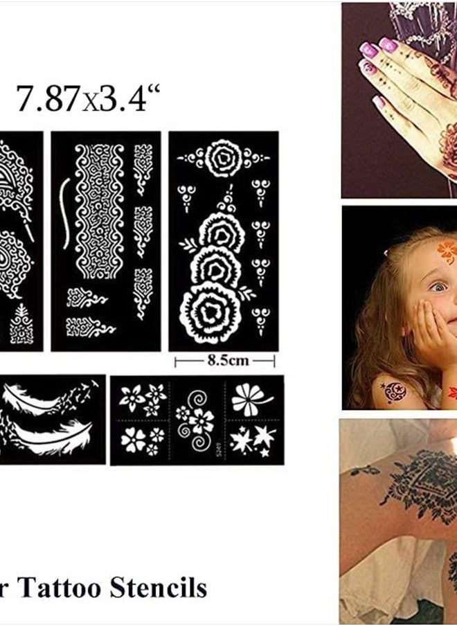 XMASIR - Henna Tattoo Kit Stencils, 16 Sheets Temporary Reusable Tattoo Sets Indian Arabian Temporary Tattoo Templates Kit for Body Art Paint - Image 1