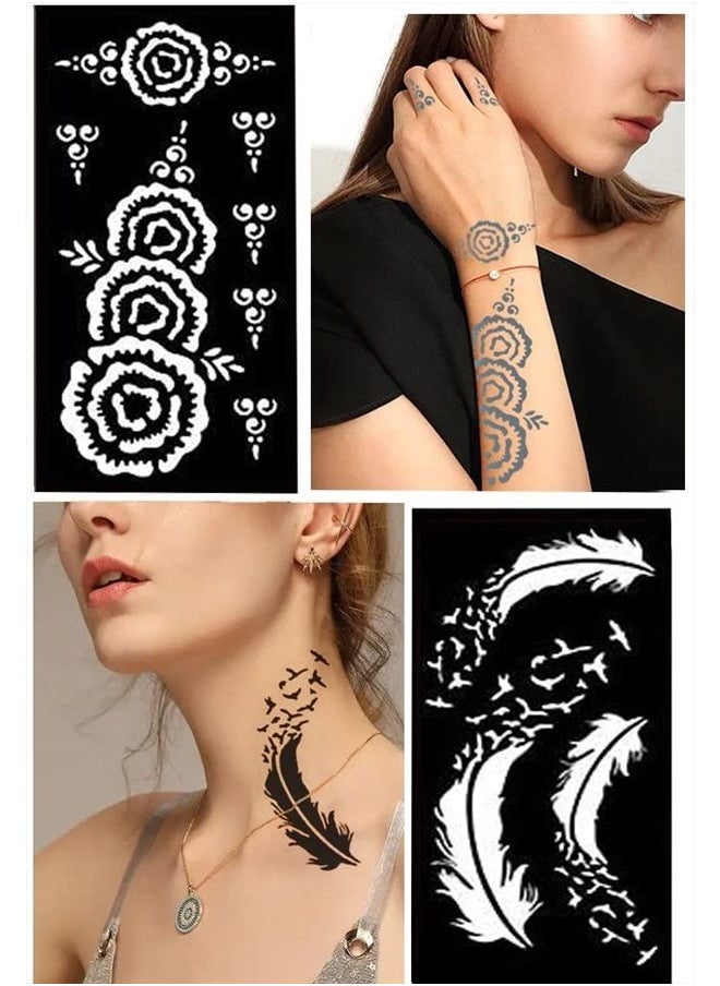 XMASIR - Henna Tattoo Kit Stencils, 16 Sheets Temporary Reusable Tattoo Sets Indian Arabian Temporary Tattoo Templates Kit for Body Art Paint - Image 1