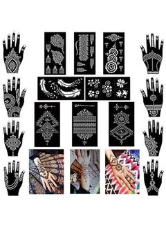 Henna Tattoo Kit Stencils, 16 Sheets Temporary Reusable Tattoo Sets Indian Arabian Temporary Tattoo Templates Kit for Body Art Paint