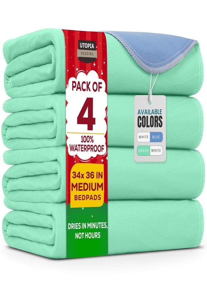 Utopia Bedding Washable Pee Pads for Dogs 34" x 36" (Pack of 4), Waterproof Incontinence Bed Pads for Adults, Elderly and Kids, Heavy Absorbency Pet Training Pads for Sofa and Couch (Green, Blue) - Image 1