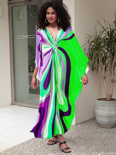 IMAGEKOPE Kaftan Dresses for Women Plus Size V-Neck Moo Moos Batwing Kaftan Beach Dress Bathing Suit Cover-Up Loungewear - Image 5
