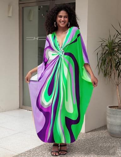 IMAGEKOPE Kaftan Dresses for Women Plus Size V-Neck Moo Moos Batwing Kaftan Beach Dress Bathing Suit Cover-Up Loungewear - Image 2