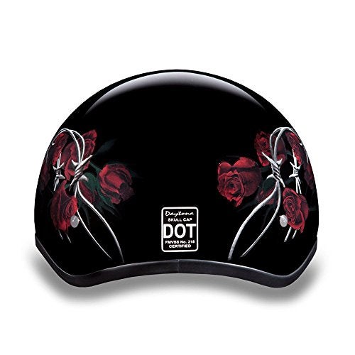 Daytona HELMETS Motorcycle Half Helmet Skull Cap- Barbed Roses 100% DOT Approved - Image 3