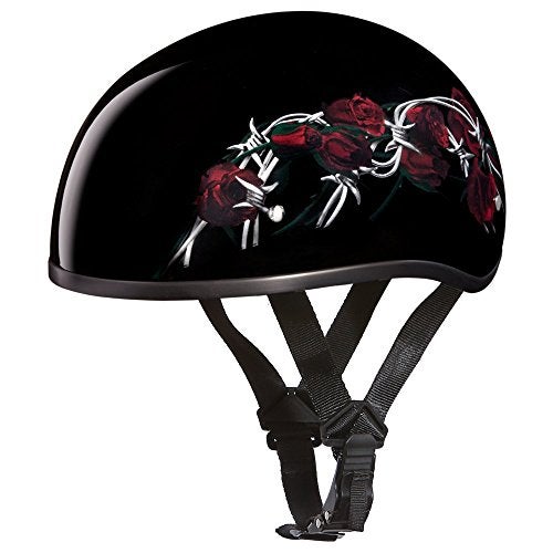 Daytona HELMETS Motorcycle Half Helmet Skull Cap- Barbed Roses 100% DOT Approved - Image 1