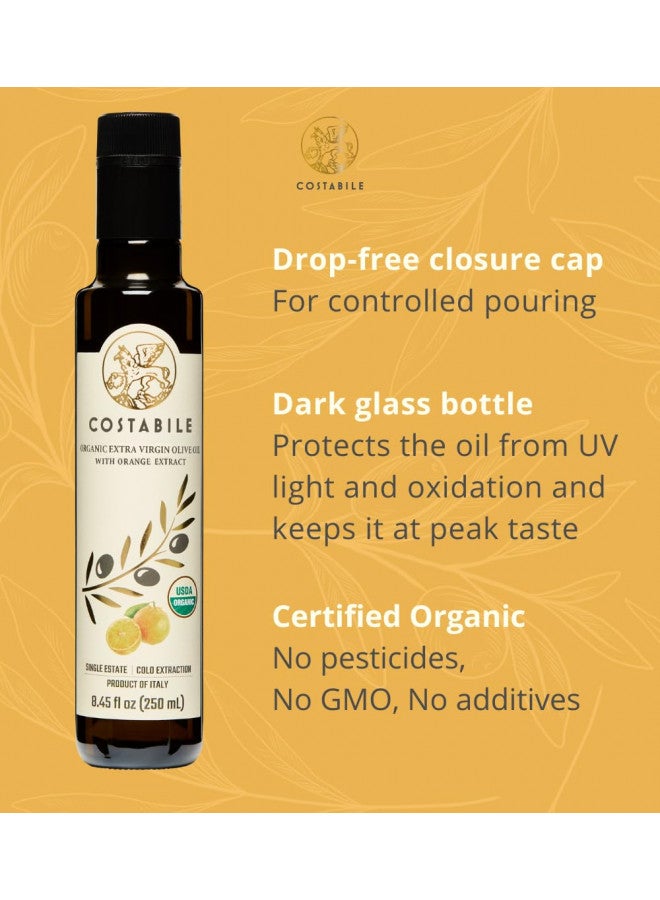 Costabile Orange Infused Olive Oil, Extra Virgin Organic from Italy. Polyphenol rich olive oil flavored with natural Italian orange. For salads, baking and cooking healthy keto friendly food 8.45Fl.Oz - Image 1