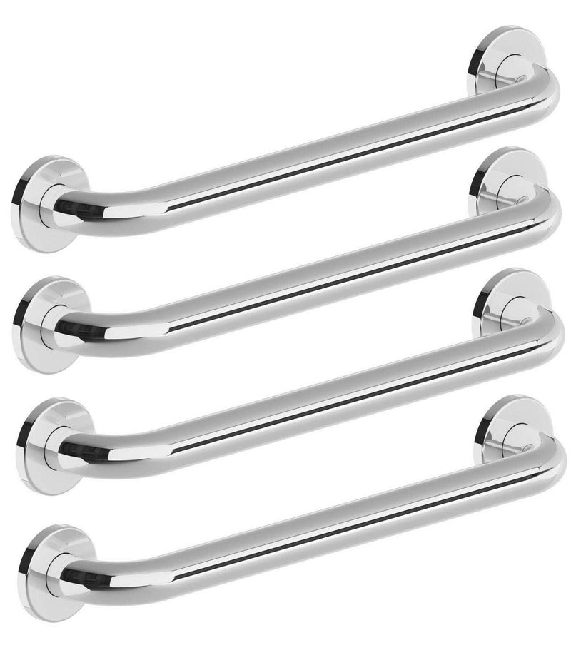 MLD Grab bar for Bathroom Grade 202 Stainless Steel 12 Inches Long Rod arm Towel Napkin Holder Safety Hand Support Rail Helping Handle Bars Silver Color (Chrome Finish) Pack of 4 - Image 1