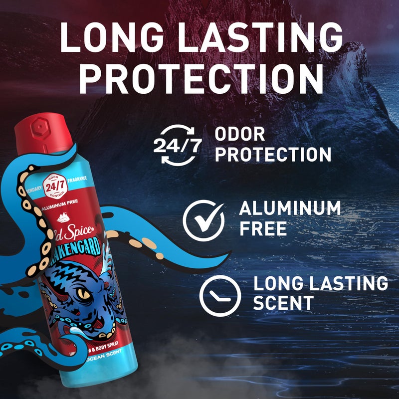 Old Spice Aluminum Free Body Spray for Men, 24/7 Odor Protection, 24/7 Lasting Fragnance & Freshness, Cologne Quality Scent, Krakengard with Deep Ocean Scent, 5.1 oz (Pack of 2) - Image 2