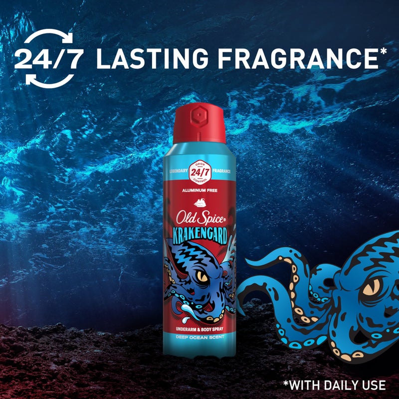 Old Spice Aluminum Free Body Spray for Men, 24/7 Odor Protection, 24/7 Lasting Fragnance & Freshness, Cologne Quality Scent, Krakengard with Deep Ocean Scent, 5.1 oz (Pack of 2) - Image 4
