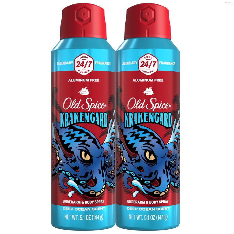 Old Spice Aluminum Free Body Spray for Men, 24/7 Odor Protection, 24/7 Lasting Fragnance & Freshness, Cologne Quality Scent, Krakengard with Deep Ocean Scent, 5.1 oz (Pack of 2) - Image 1