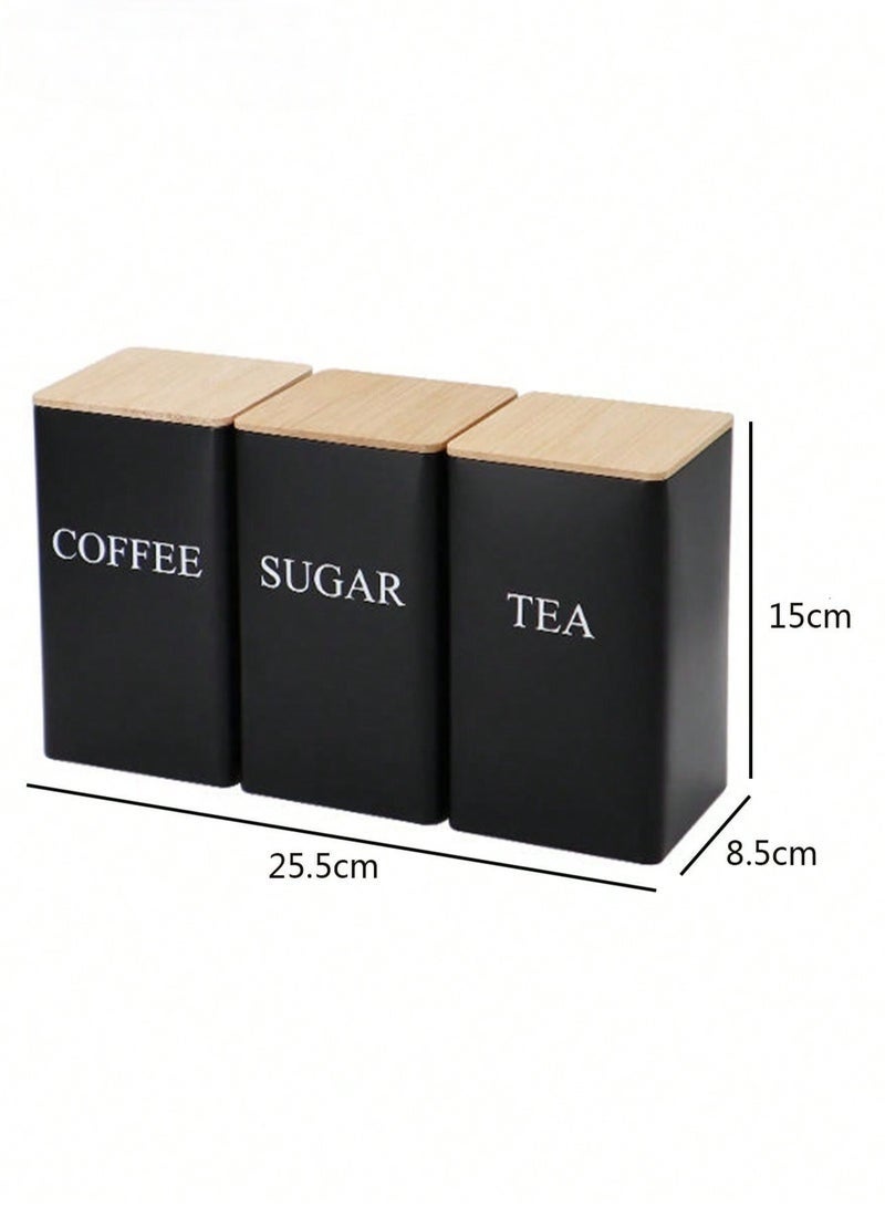 choxila 1pc Coffee Storage Can Tea Snacks Coffee Bean Storage Can Bamboo Lid Iron Art Display Square Can - Image 5