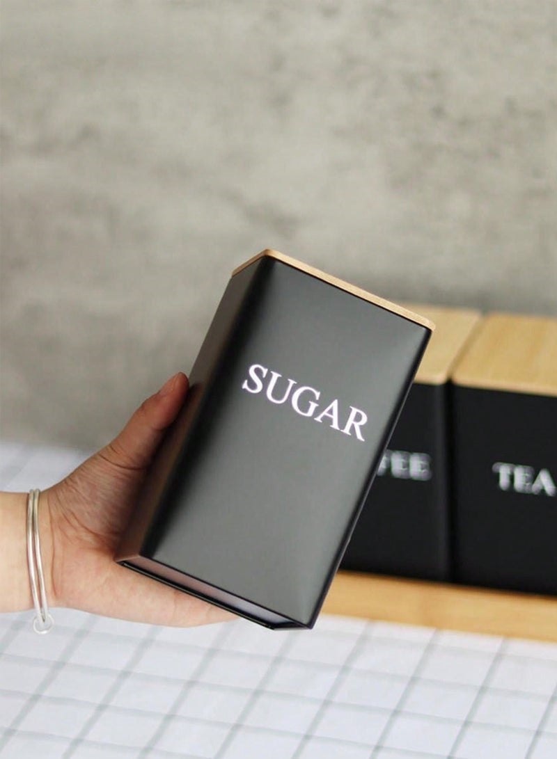 choxila 1pc Coffee Storage Can Tea Snacks Coffee Bean Storage Can Bamboo Lid Iron Art Display Square Can - Image 2