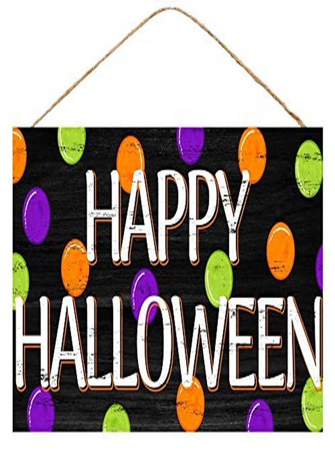GiftWrap Etc. Happy Halloween Wooden Welcome Sign - 12.5" x 6", Black, White, Orange, Purple, Lime, Fall Decor, Front Door, Home, Greeting, School, Classroom, Party Decor, Fundraiser, Autumn, Trick or Treat - Image 1