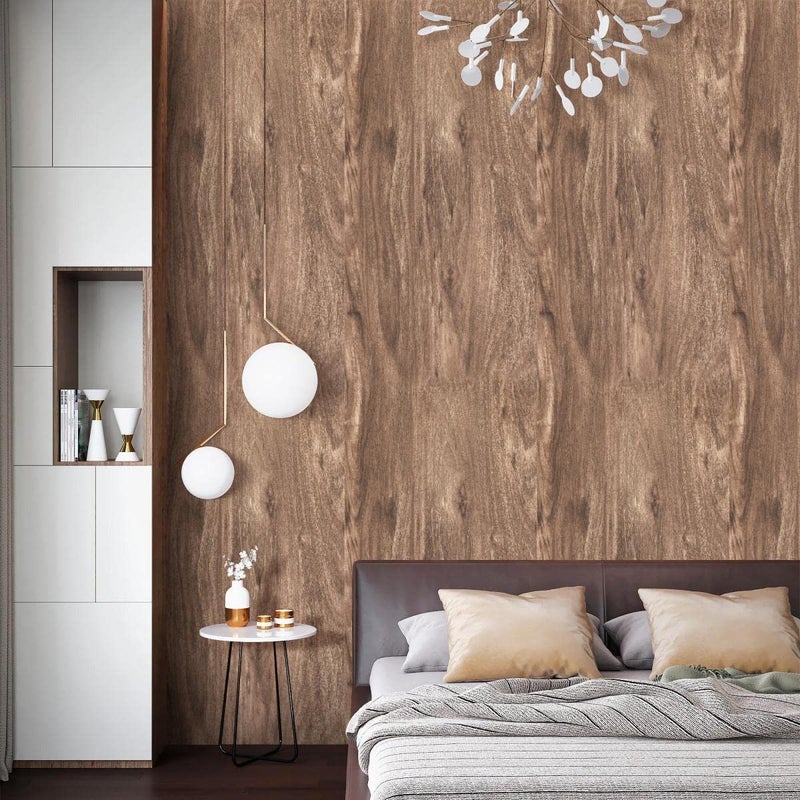 Erfoni Wood Contact Paper Faux Wood Peel and Stick Wallpaper 17.7inch x 394inch Brown Wallpaper Peel and Stick Wood Vinyl Wrap for Countertop Wood Grain Contact Paper Brown Self Adhesive Wall Paper - Image 4