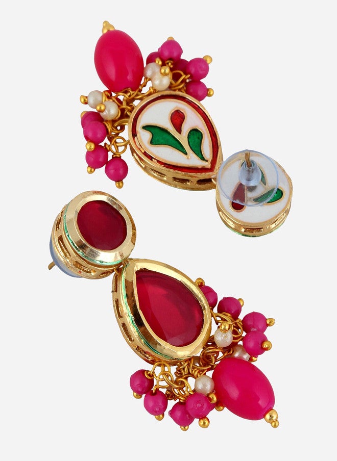 M/S LUCKY JEWELLERY مجموعة مجوهرات لUCKY 18 قيراط مطلية بالذهب مع كوندان مزينة ومزخرفة بالخرز - Image 4