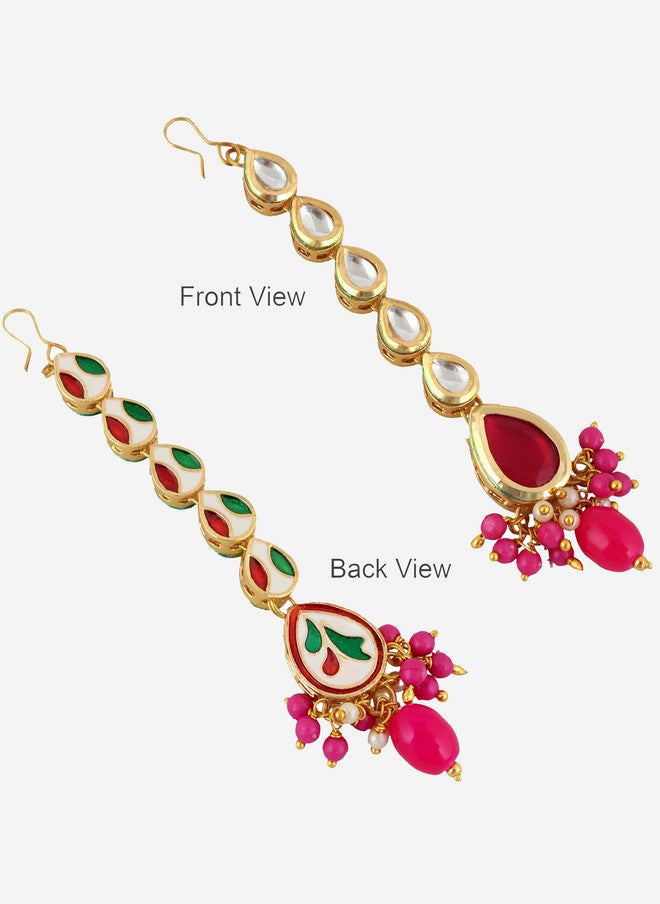 M/S LUCKY JEWELLERY مجموعة مجوهرات لUCKY 18 قيراط مطلية بالذهب مع كوندان مزينة ومزخرفة بالخرز - Image 5