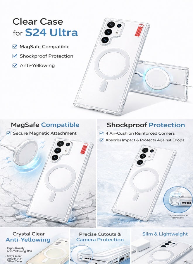 في آر كرييتيف غطاء مغناطيسي شفاف فاخر لهاتف سامسونج جالاكسي S24 ألترا (6.8 بوصة) – متوافق مع MagSafe، غطاء واقٍ نحيف ومضاد للاصفرار - Image 4