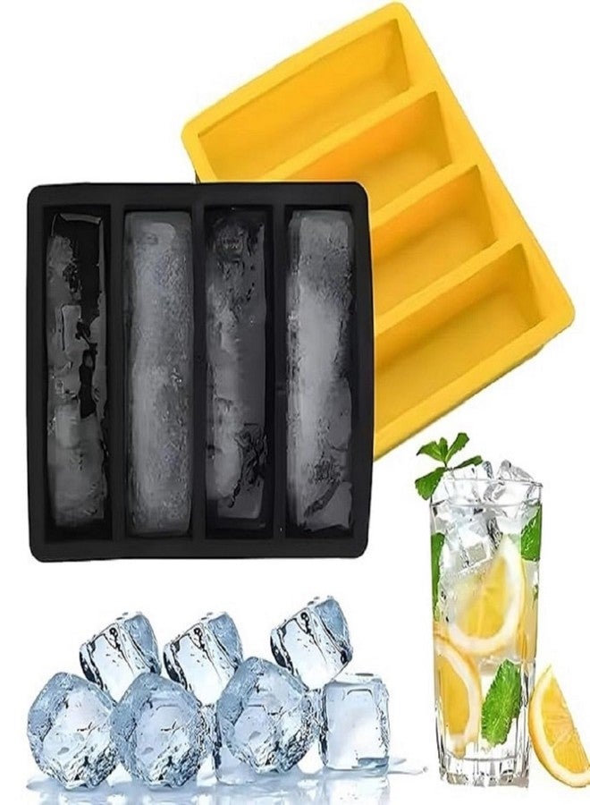 ZUCLLSPA Ice Cubes Tray for Freezer | [ Pack of 2 ] Flexible Silicone Ice Cube Mould | 4 Big Long Ice Maker Tray for Cool Drinks, Jellies, Juices, Lemon Slices, Limes | Ice Maker for Freezer - Image 1