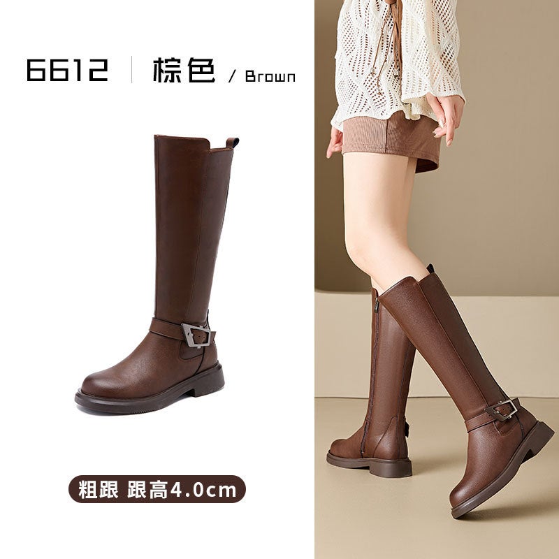 Easiest For Match Knight Boots Slim Western Cowboy Boots Maillard Thick-Soled Brown Women'S Boots - Image 1