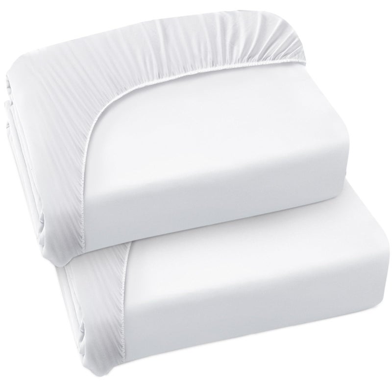 Coldwind Twin Fitted Sheet 2 Pack  Twin Bedding Fitted Sheets Only with Deep Pocket up to 12""  Shrinkage & Stain Resistant Fitted Bed Sheets  Wrinkle Free & Easy Care  Bottom Sheet  White - Image 1