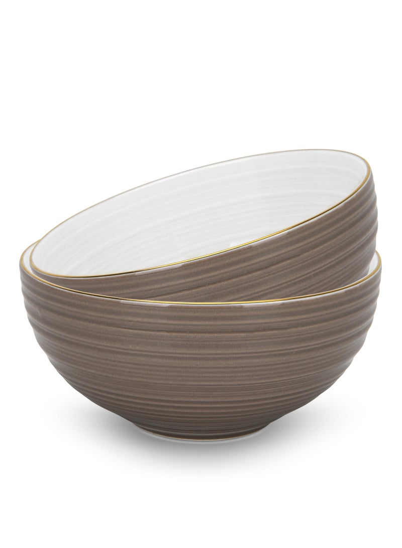 Fissman 2-Piece Soup Bowl 620mL, Ceramic Bowls 14.5cm Firmina Series, Elegant Golden Rim Bowls, New Bone China Smooth Glossy-Finish Bowl for Soup, Salad, Pasta, Rice (Brown) - Image 1