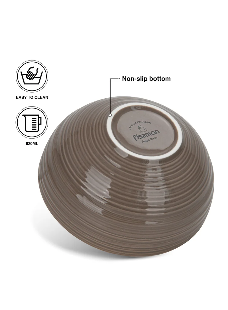 Fissman 2-Piece Soup Bowl 620mL, Ceramic Bowls 14.5cm Firmina Series, Elegant Golden Rim Bowls, New Bone China Smooth Glossy-Finish Bowl for Soup, Salad, Pasta, Rice (Brown)