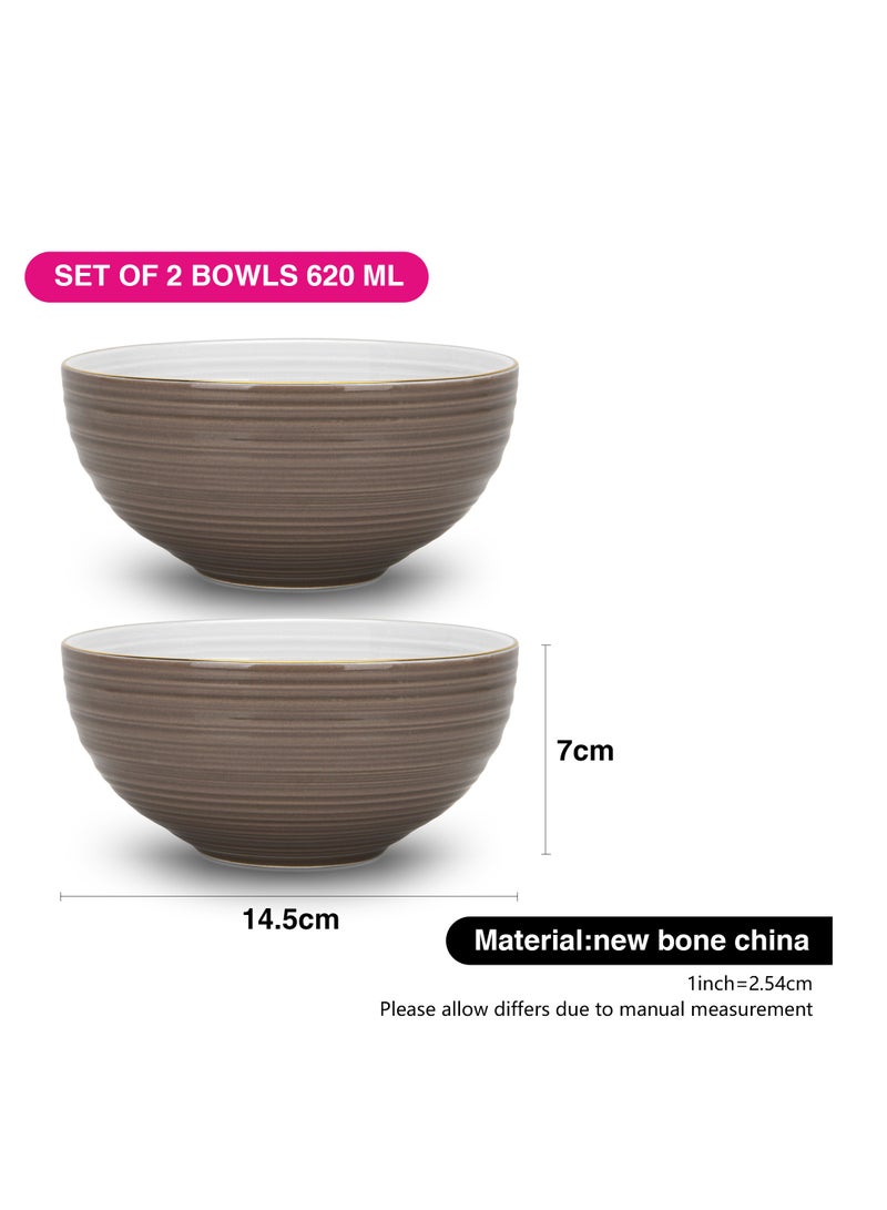 Fissman 2-Piece Soup Bowl 620mL, Ceramic Bowls 14.5cm Firmina Series, Elegant Golden Rim Bowls, New Bone China Smooth Glossy-Finish Bowl for Soup, Salad, Pasta, Rice (Brown) - Image 3