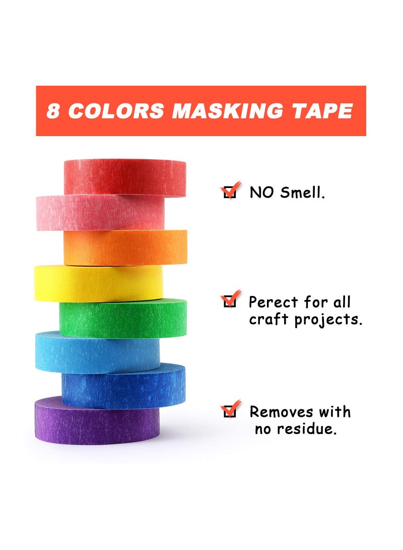 SYOSI Colored Masking Tape Craft Rainbow Colors Painting Painters Labeling Paper for Arts Crafts Bullet Journals Party Decorations DIY 8 Roll 12m*1.5cm - Image 5