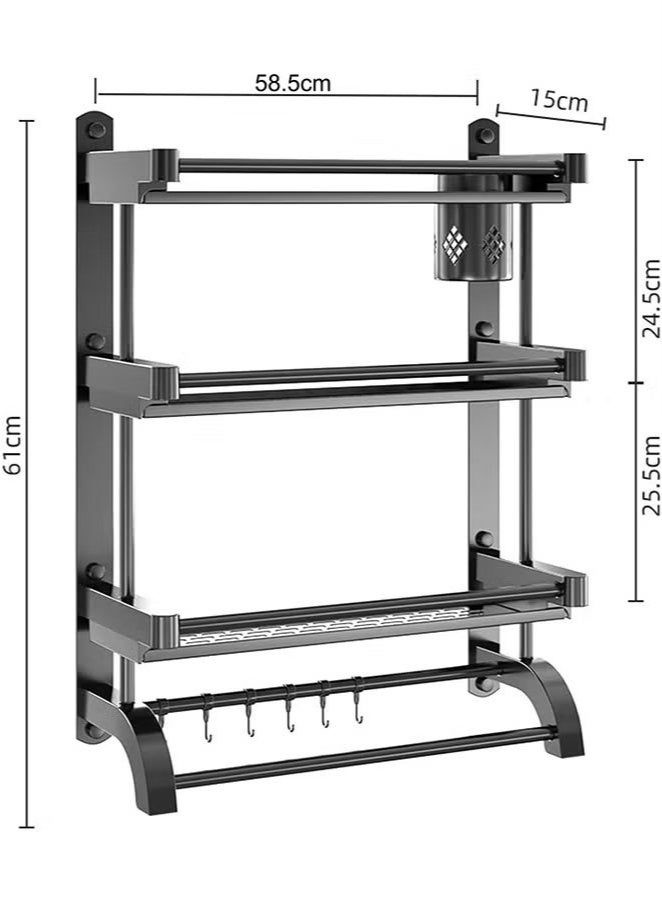 Beauenty 3 Tier Bathroom Shelf with Towel Bar,Wall Mounted Bathroom Shelf with Cup Holder,Organize Toiletries for Home/Hotel/Apartment(Black 60cm) - Image 4