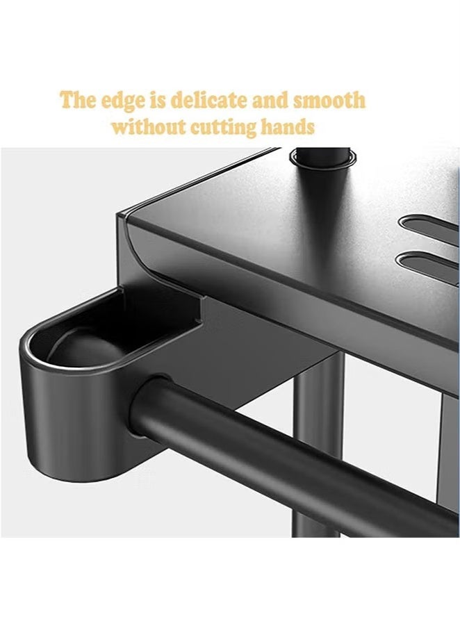 Beauenty 3 Tier Bathroom Shelf with Towel Bar,Wall Mounted Bathroom Shelf with Cup Holder,Organize Toiletries for Home/Hotel/Apartment(Black 60cm) - Image 3