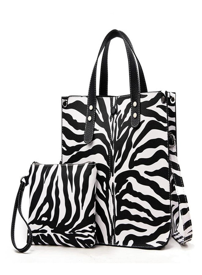 Chikencall Women 2Pcs Handbag and Purses Zebra Print Tote PU Leather Shoulder Satchel Work Shopper Crossbody bag - Image 1