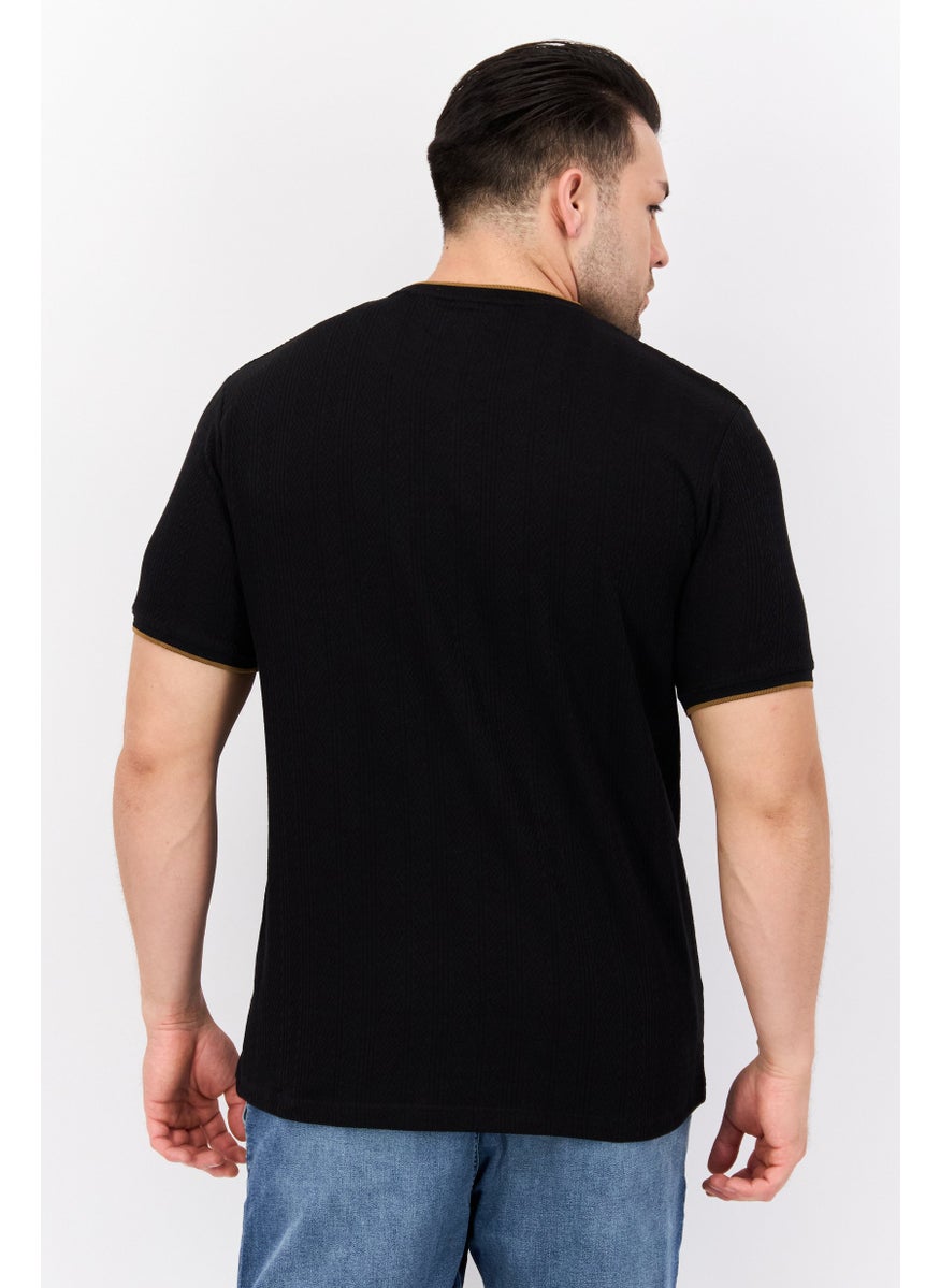Cactus Man by Ricky Singh - Men Round Neck Short Sleeve Textured T-Shirt, Black - Image 1