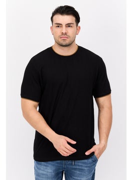 Men Round Neck Short Sleeve Textured T-Shirt, Black