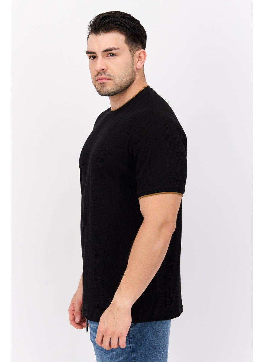 Cactus Man by Ricky Singh - Men Round Neck Short Sleeve Textured T-Shirt, Black - Image 1