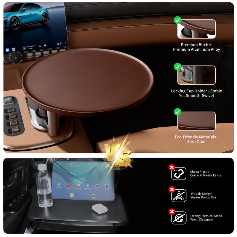 AXVLU Car Tray & Car Desk for Laptop, 360Â° Rotating Wood Cup Holder Table, Steering Wheel Tray, Car Accessories for Women & Men,Compatible with Tesla Model Y/3/S, Ford F150/Explorer/Maverick & Most Vehicles - Image 4