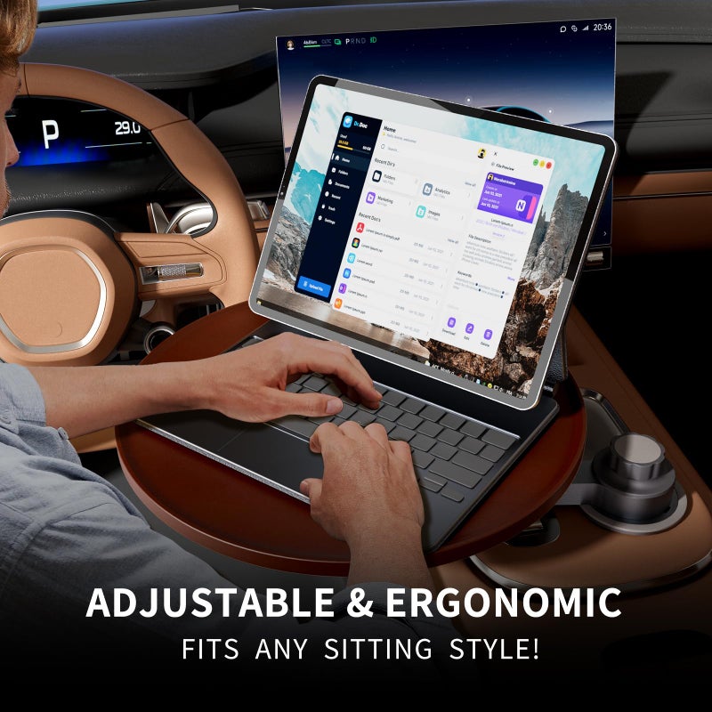 AXVLU Car Tray & Car Desk for Laptop, 360Â° Rotating Wood Cup Holder Table, Steering Wheel Tray, Car Accessories for Women & Men,Compatible with Tesla Model Y/3/S, Ford F150/Explorer/Maverick & Most Vehicles - Image 3