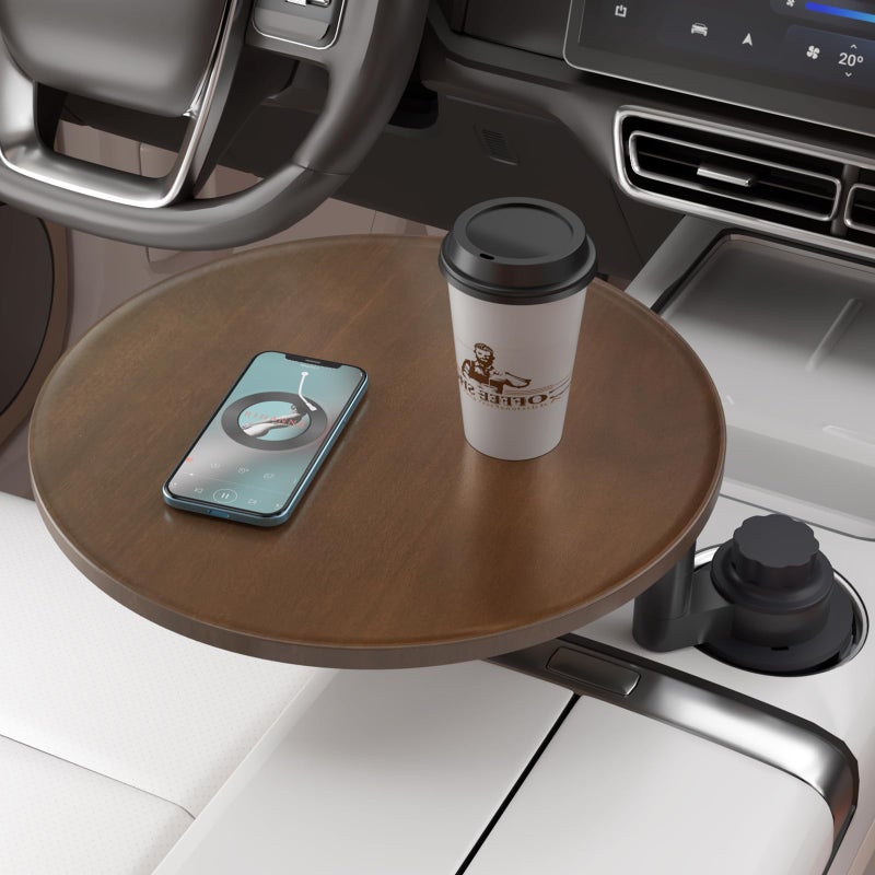 AXVLU Car Tray & Car Desk for Laptop, 360Â° Rotating Wood Cup Holder Table, Steering Wheel Tray, Car Accessories for Women & Men,Compatible with Tesla Model Y/3/S, Ford F150/Explorer/Maverick & Most Vehicles - Image 1