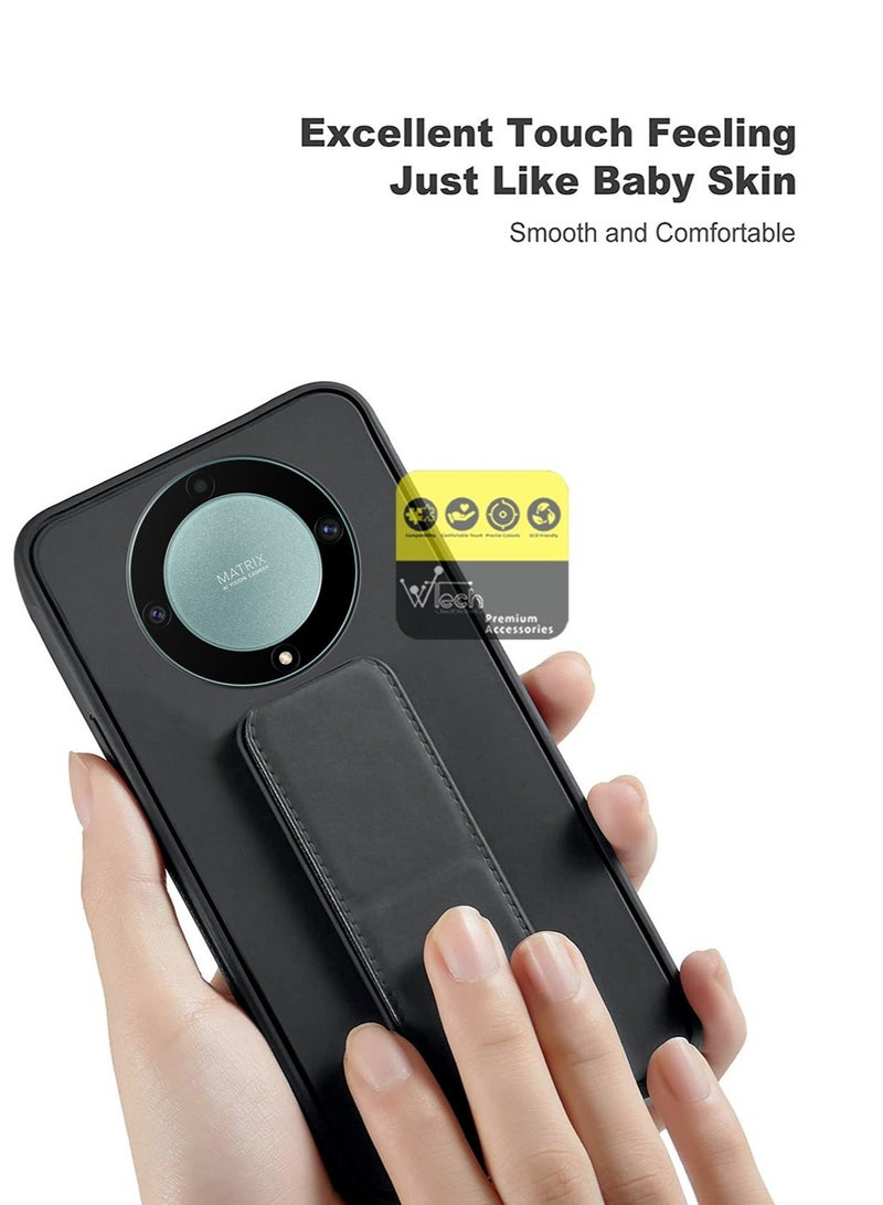 Wtech Honor X9a 5G 2023 Hand Grip Foldable Magnetic Kickstand Wrist Strap Finger Grip With Built-in Iron Case Cover - Black - Image 4