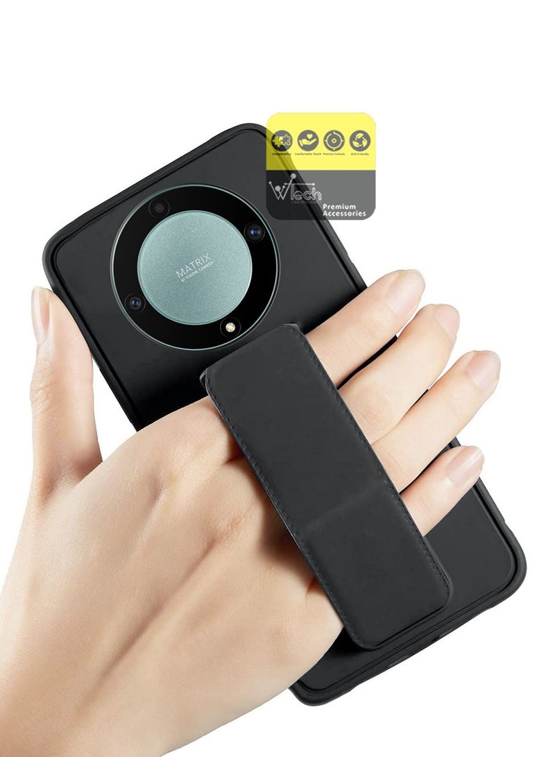 Wtech Honor X9a 5G 2023 Hand Grip Foldable Magnetic Kickstand Wrist Strap Finger Grip With Built-in Iron Case Cover - Black - Image 2