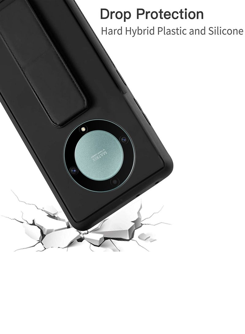 Wtech Honor X9a 5G 2023 Hand Grip Foldable Magnetic Kickstand Wrist Strap Finger Grip With Built-in Iron Case Cover - Black - Image 5